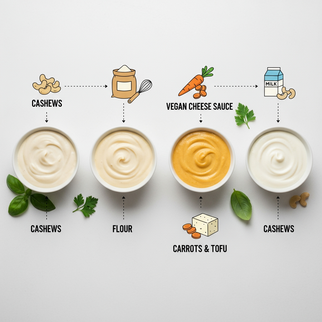 Vegan Alfredo vs other creamy sauces ingredients chart