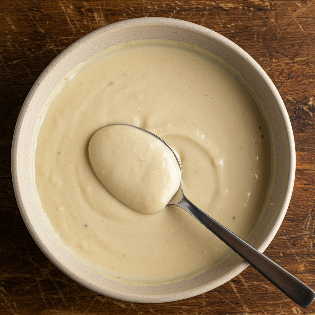 Creamy vegan Alfredo sauce in a bowl