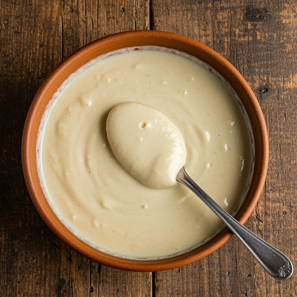 Creamy vegan Alfredo sauce in a bowl