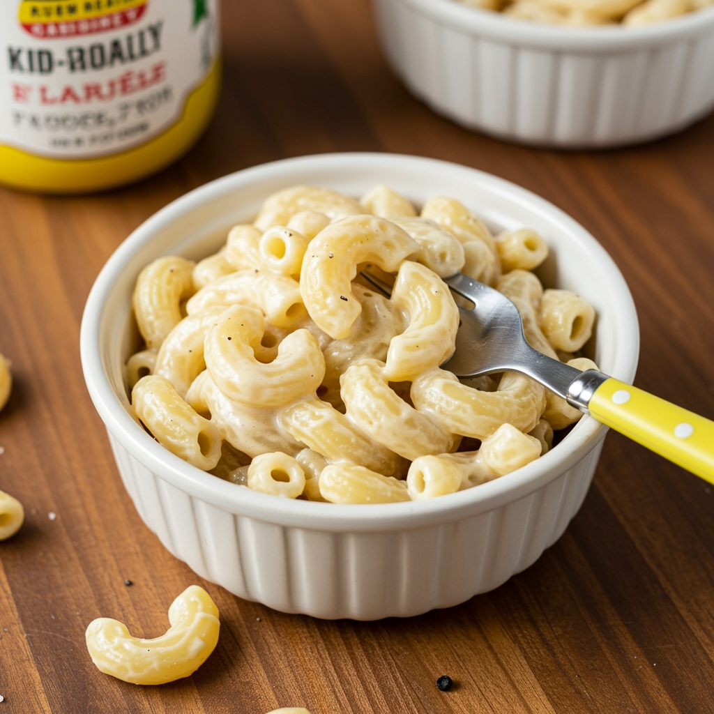 Macaroni pasta with kid-friendly vegan Alfredo sauce