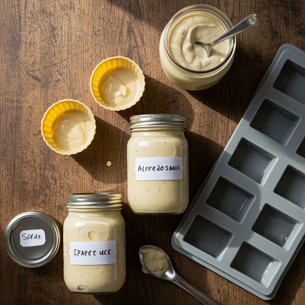 Storage and freezing vegan Alfredo sauce in jars