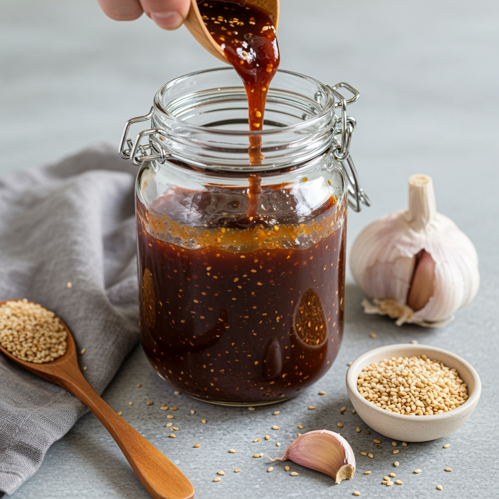 Vegan hoisin sauce with sesame and garlic