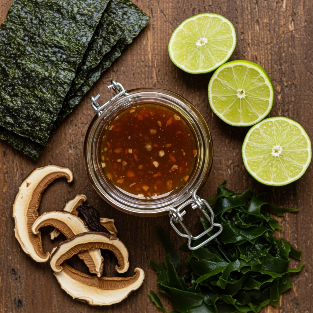Vegan Fish Sauce Alternatives: Authentic, Umami & 100% Plant-Based 1 Homemade vegan fish sauce made with seaweed, mushrooms, and lime – Yumgan recipe