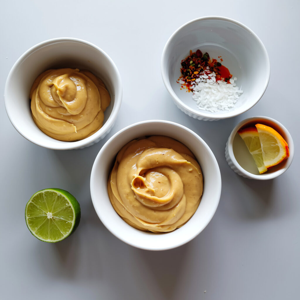 Peanut butter, coconut milk, lime and tamari on board